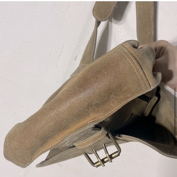 Vintage Tan Suede Leather Cross Body Boho Hobo Shoulder Bag Purse - Picture 7 of 15